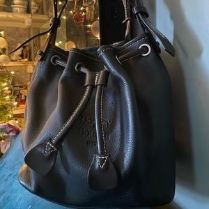 Drawstring shoulder bag- peebled leather - clean inside- original bag